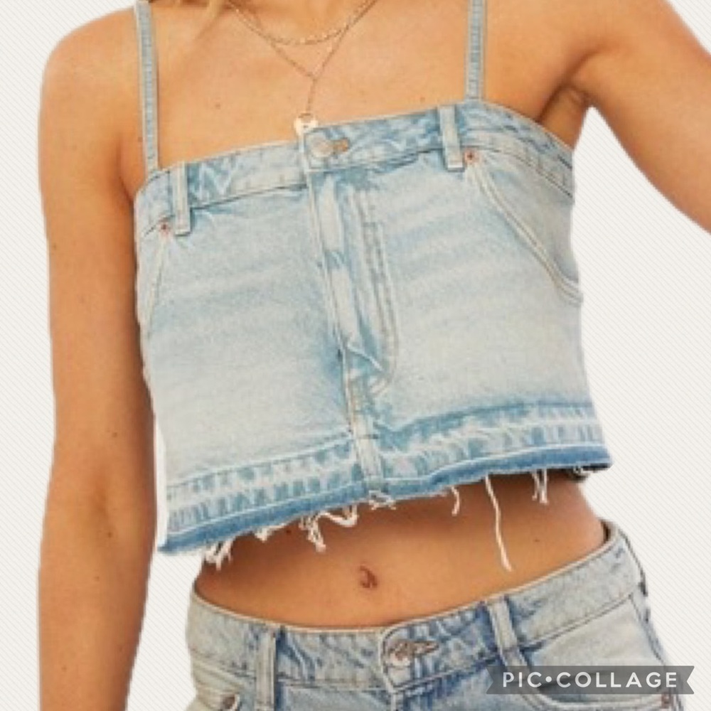 Zara Light Wash Denim‎ Corset-Style Crop Top | Skirt Camisole Crop Tank | Size S